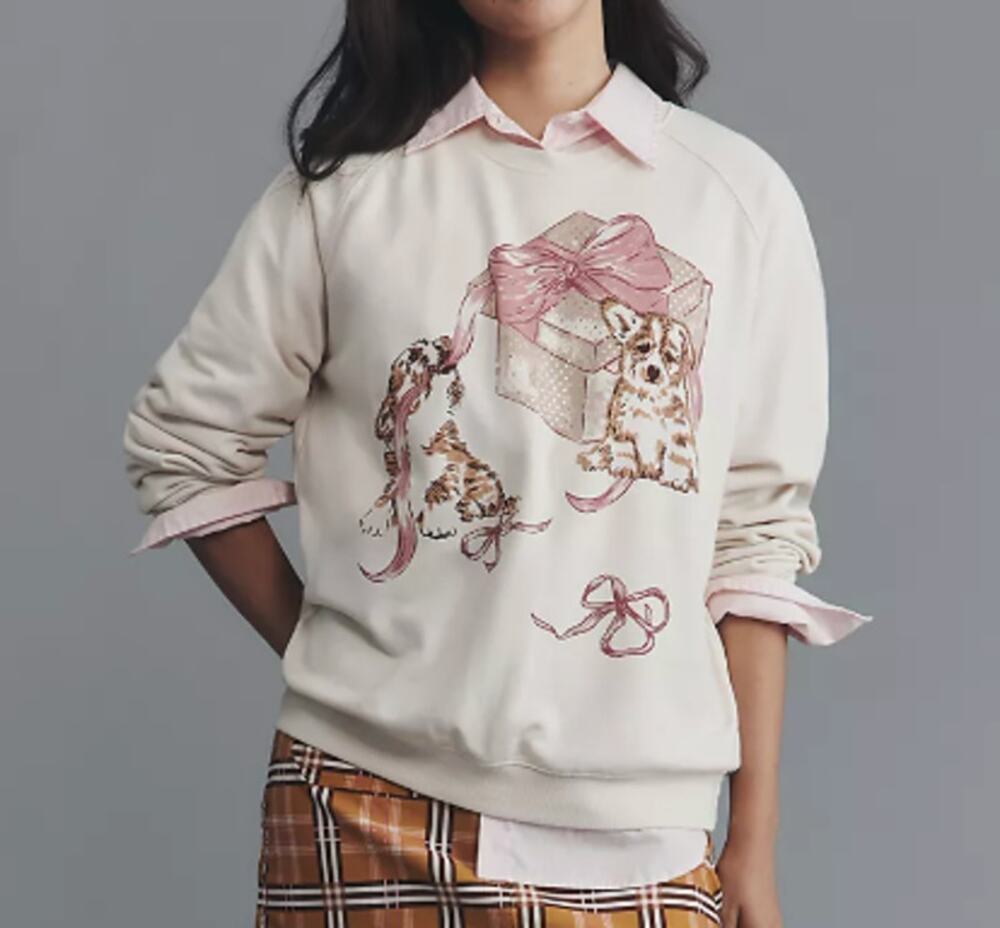 NWOT Anthropologie Maeve Animal Friends Crew-Neck Sweatshirt Large
